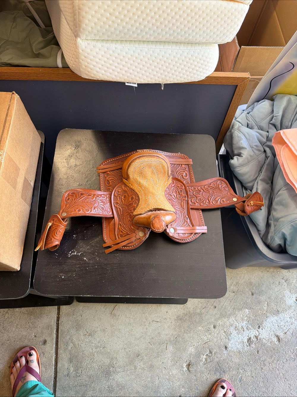 AJ Tack 5" Decorative Western Saddle featuring genuine, hand-tooled leather.